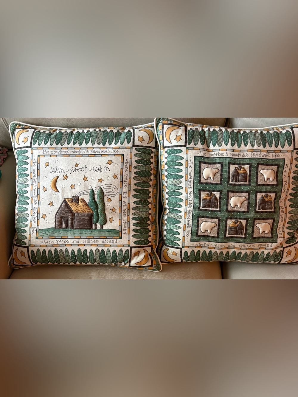 Cabin Sweet Cabin Decorative Throw Pillows - 15” square.